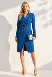 Vestido Blazer de doble botonadura con solapa con muescas en azul tinta y cinturón