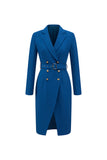Vestido Blazer de doble botonadura con solapa con muescas en azul tinta y cinturón