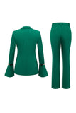 Trajes de fiesta de 2 piezas con solapa de pico de doble botonadura verde oscuro con mangas acampanadas
