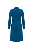 Vestido Blazer con Solapa de Pico de Botonadura Sencilla y Cinturón Azul Oscuro