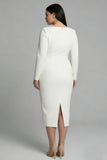 Vestido de trabajo midi de talla grande con escote bateau de funda marfil