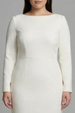 Vestido de trabajo midi de talla grande con escote bateau de funda marfil