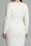 Vestido de trabajo midi de talla grande con escote bateau de funda marfil