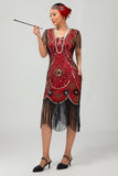 Vestido ajustado con flecos dorados y cuentas de la década de 1920