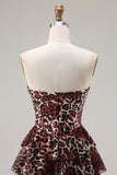 Corsé de linaje A de leopardo marrón Vestido largo de graduación con volantes