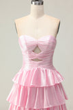Vestido largo de fiesta con volantes y cuentas rosas Sweetheart A Line