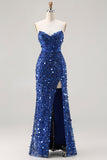 Vestido de graduación largo de talla grande y brillante sin tirantes sin tirantes dorados