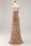 Vestido de graduación largo de talla grande y brillante sin tirantes sin tirantes dorados