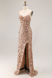 Vestido largo de baile de sirena con corsé de lentejuelas y tirantes – Look glamuroso de gemelos