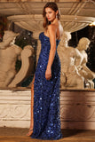 Vestido largo de baile de sirena con corsé de lentejuelas y tirantes – Look glamuroso de gemelos