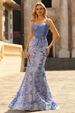 Corsé gris azul sirena con vestido largo de graduación con lazos y lazo