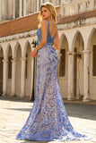 Corsé gris azul sirena con vestido largo de graduación con lazos y lazo