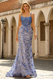 Corsé de sirena gris azul, vestido largo de cuentas con cuentas y lazos