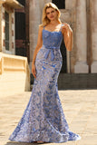Corsé de sirena gris azul, vestido largo de cuentas con cuentas y lazos
