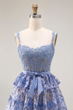 Vestido largo de graduación gris, azul azul, con cuentas de lentejuelas, largo y abertura