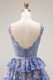 Vestido largo de graduación gris, azul azul, con cuentas de lentejuelas, largo y abertura