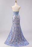 Corsé Sirena sin tirantes gris azul, vestido largo de baile con lentejuelas