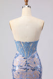 Corsé Sirena sin tirantes gris azul, vestido largo de baile con lentejuelas