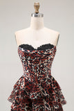 Vestido largo de fiesta con volantes y volantes de leopardo marrón en línea A Line