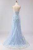 Corsé de Serenas Azules, Corsé de Cuentas con Lentejuelas y Vestido de Baile Largo con Abertura