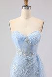 Corsé de Serenas Azules, Corsé de Cuentas con Lentejuelas y Vestido de Baile Largo con Abertura
