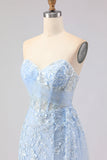 Corsé de Serenas Azules, Corsé de Cuentas con Lentejuelas y Vestido de Baile Largo con Abertura