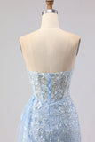 Corsé de Serenas Azules, Corsé de Cuentas con Lentejuelas y Vestido de Baile Largo con Abertura