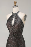 Vestido largo de graduación con abertura con abertura de sirena sirena con champán