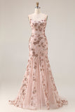 Vestido largo de baile largo de graduación con cordones dorados de rosa brillante en forma de rosa y lentejuelas