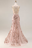 Vestido largo de baile largo de graduación con cordones dorados de rosa brillante en forma de rosa y lentejuelas