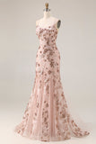 Vestido largo de baile largo de graduación con cordones dorados de rosa brillante en forma de rosa y lentejuelas