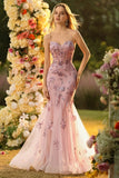 Vestido largo de graduación largo de corsé de sirena púrpura transparente con cuentas y lentejuelas, con encaje en la espalda