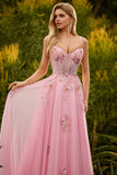 Corsé de cuentas rosas, vestido largo de graduación con lentejuelas, corsé de cuentas rosa