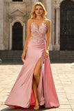 Corsé de sirena verde, vestido largo de satén de satén y caída lateral