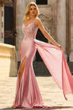 Corsé de sirena verde, vestido largo de satén de satén y caída lateral