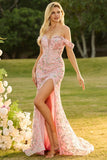 Vestido largo de baile de sirena con lentejuelas amarillas y hombros descubiertos