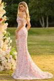 Vestido largo de baile de sirena con lentejuelas amarillas y hombros descubiertos