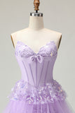 Vestido largo de fiesta con volantes y volantes morados Sweetheart A Line con lentejuelas