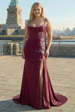 Vestido largo de graduación de talla grande bordado con sirena burdeos y talla grande