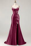 Vestido largo de graduación de talla grande bordado con sirena burdeos y talla grande