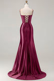 Vestido largo de graduación de talla grande bordado con sirena burdeos y talla grande