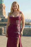 Vestido largo de graduación de talla grande bordado con sirena burdeos y talla grande