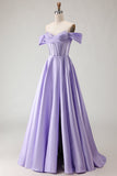 Corsé morado con cuentas caídas, vestido largo de baile de graduación con abertura