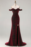 Vestido largo de baile de sirène negro rojo corsé descubierto