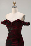 Corsé negro de sirena roja de talla grande con hombros descubierto y vestido largo de graduación con abertura