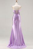 Vestido largo de graduación de sirena morado 3D con lentejuelas y tirantes