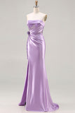 Vestido largo de graduación de sirena morado 3D con lentejuelas y tirantes