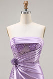 Vestido largo de graduación de sirena morado 3D con lentejuelas y tirantes