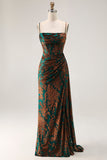 Vestido de dama de honor de terciopelo quemado con serpentina de sirena burdeos con abertura