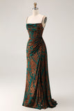 Vestido de dama de honor de terciopelo quemado con serpentina de sirena burdeos con abertura